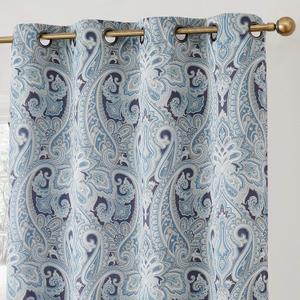 HLC.ME Paris Paisley Decorative Pattern Print Damask Pattern Light Reducing Grommet Window Curtain Panels for Bedroom - Set of 2 (50 W x 84 L Long, Blue)