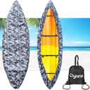 10-16FT Waterproof Kayak Covers for Outdoor Storage, Canoe Cover Accessories, Boat Cover Oxford Shade Marine Cockpit Dust Cover UV Protection Ultra Sunblock Shield for Fishing Boat Kayak Canoe (13.4-14.7FT, Camouflage)