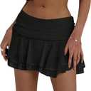MakeMeChic Women's Tiered Layer Ruched Mesh Sheer Flared Ruffle Hem Summer Y2K Mini Skirts (Medium, Black)