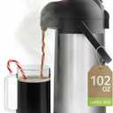 Cresimo Coffee Carafe with Pump - 102oz / 3L Airpot 12 Hours Large Hot Water Carafe, Cocoa Dispenser for Parties - Tea Flask, Insulated Stainless Steel Airports for Hot Beverage Dispenser -Coffee Pump (Silver)