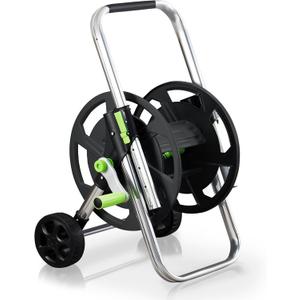 Garden Hose Reel Cart, Holds 75-150 Feet of 5/8-Inch Hose, Portable Hose Reel Cart With Wheels,Adjustable Handrail, Quick Hose Connector (Original, Black)