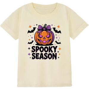 Boys Halloween Shirt with Cute Pumpkin, Ghost, Bat, and Dinosaur Graphics - Classic Crewneck Cotton Tee for Ages 2-7 Years (Orange)
