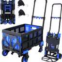 2-in-1Folding Hand Truck Dolly with Folding Basket, 330LBS Capacity Foldable Hand cart,Folding Dolly with Retractable Handle,Hand Truck Foldable with 4 Wheels for Moving
