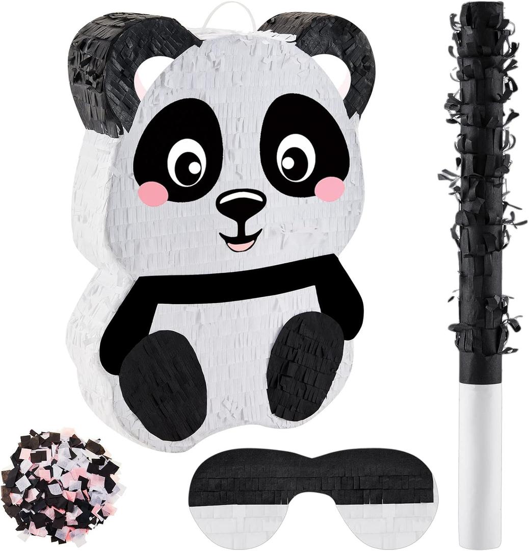 Panda Piñatas for Birthday Party Forest Animal Piñata with Stick, Blindfold, Confetti for Adults Birthday Baby Shower Party Supplies