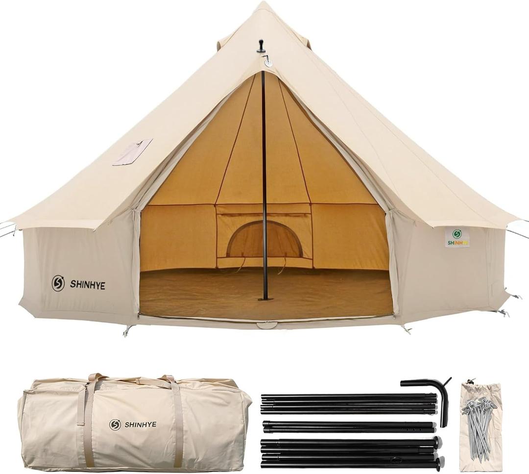 Canvas Bell Tent Yurt Tent 4 Seasons for Camping 100% Cotton Glamping Tents with Stove Jack, Family Camping Outdoor Hunting Party, Size: 3M- 9.8FT