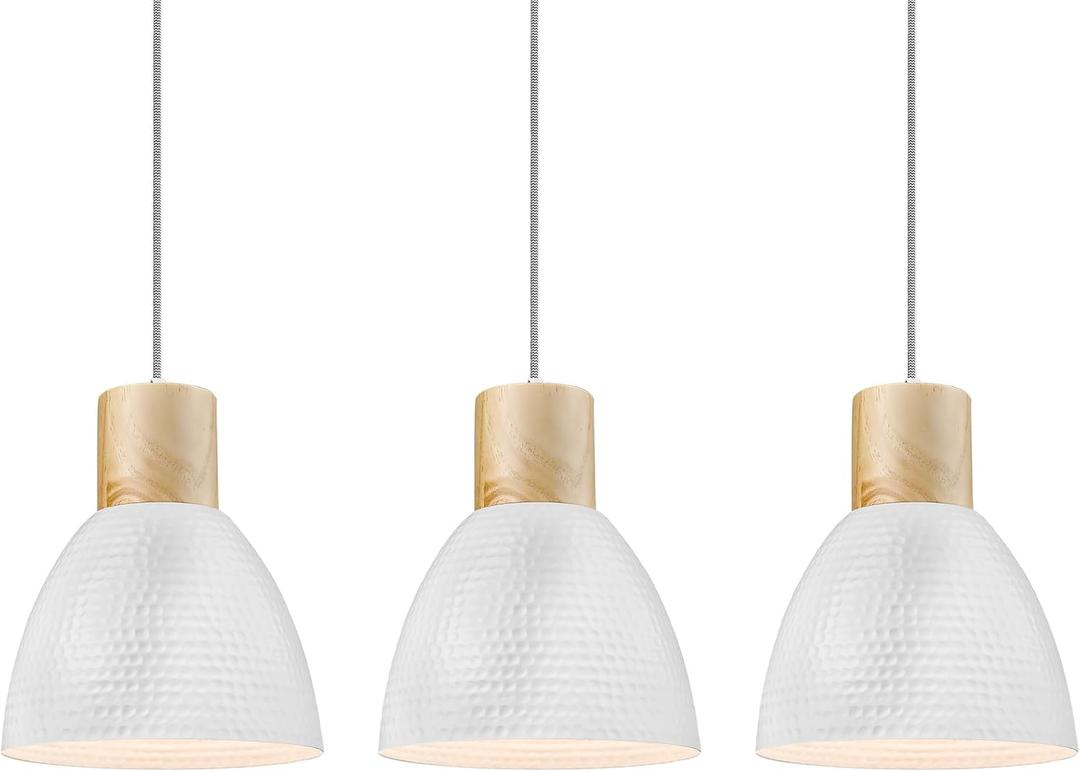 ELYONA 3 Pack White Hammered Pendant Lights for Kitchen Island 7 Small Nordic Solid Wood Hanging Light Fixtures, Modern Metal Pendant Light Fixtures for Bar, Dining Room, Bedroom, Hallway, Office