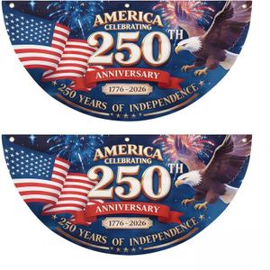 2PCS 250th Anniversary USA Bunting Flag, Patriotic Eagle Motif American Fan Flag Decorations, 1776-2026 250 Years of Independence Banner Decors for Wall Front Door Porch Fence Outdoor, 1.5x3 FT