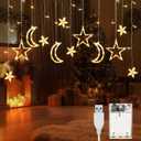 Riakrum 11.48 ft 21 LED Star and Moon String Lights Plug in Christmas Warm White Fairy Light Waterproof Decor for Bedroom USB Powered LED Curtain Light with USB Battery Box Cable Clip Wedding Party