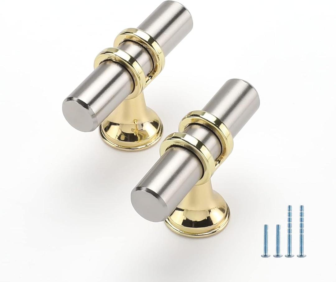 Rergy Cabinet Handles Drawer Pulls and Knobs, 10Pack Brushed Nickel and Gold Single Hole, Kitchen Hardware for Dresser Handle Zinc Alloy Furniture Pull