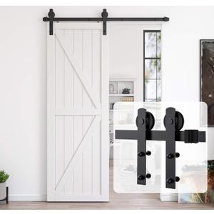 5ft Heavy Duty Sturdy Sliding Barn Door Hardware Kit for Single Door, Easy to Install and Reusable - Fit 1 3/8-1 3/4" Thickness & 30" Wide Door Panel, Black (I Shape Hanger)
