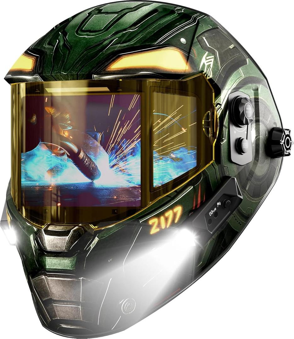 ANDELI Smart Auto-Adjust Welding Helmet with 2 LEDs, 3-Sided Auto Darkening, 4.6"×3.2" + 1.3"×2.5"