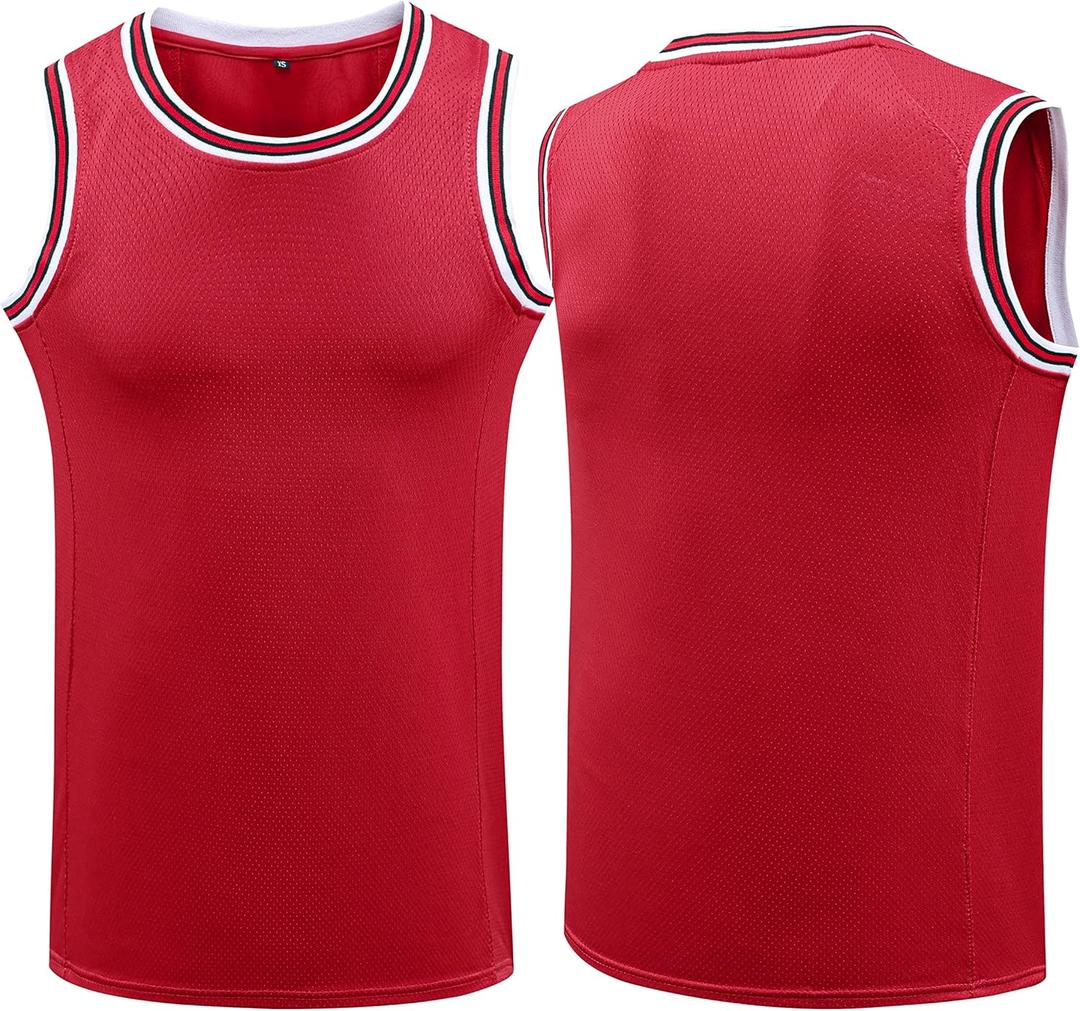 YWIES Plain Basketball Jersey, Blank Team Uniform, Hip Hop Hipster Short Sleeveless Active Shirts (2X-Large, Red)