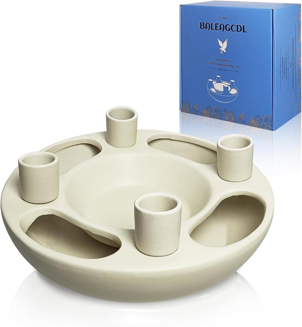 Ceramic Advent Wreath Taper Candlestick 4 Seats Beige Candle Holder Elegant Candle Stand for Christmas Modern Home Party Table Dcor DIY