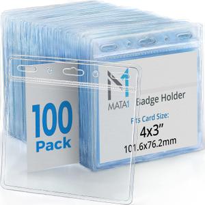 Mata1-USA Plastic Extra-Thick Horizontal Card Protector (Clear, 4x3 Inch, 100 Pack), Large Size No Zipper ID Name Badge Holder