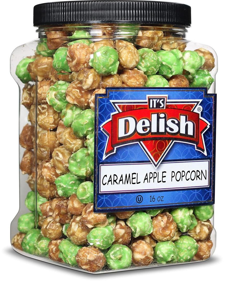 It's Delish Gourmet Caramel Apple Popcorn Mix by Its Delish, 16 OZ Jumbo Container  Caramel Corn Air Popped Sweet & Crunchy Glazed Carmel Corn Snack - Gluten Free, Vegan, Kosher, 1 Count