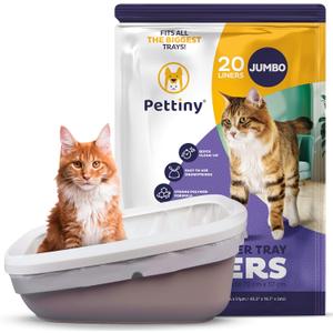 Pettiny 20 Jumbo Litter Box Liners with Drawstrings - Scratch Resistant Cat Litter Bags for the Biggest Litter Pan