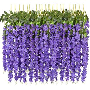 DearHouse 6 Pack 3.75 Feet/Piece Artificial Fake Wisteria Vine Ratta Hanging Garland Silk Flowers String Home Party Wedding Decor (Purple)