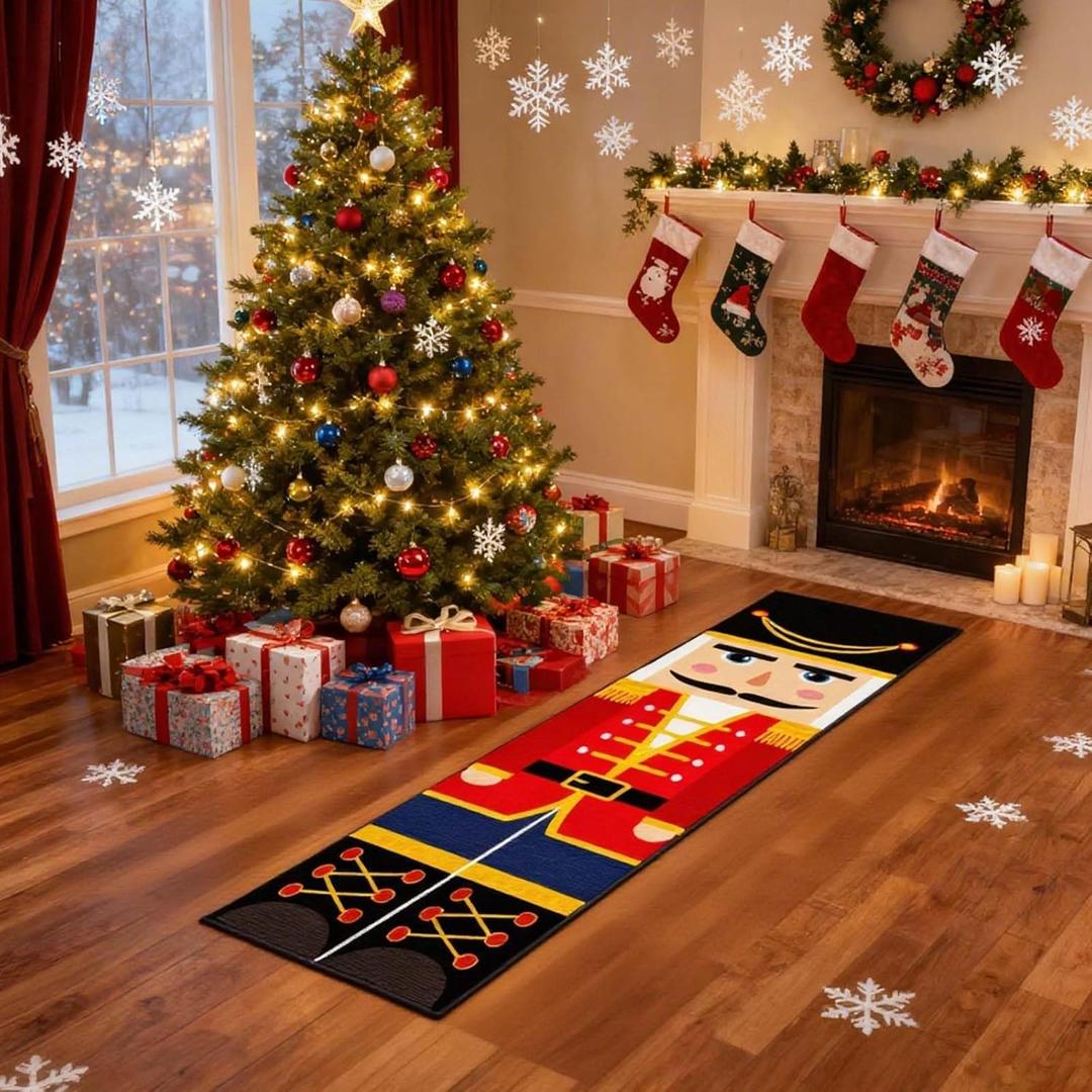 Christmas Long Strip Carpet,9.8 * 2Ft Halloween Decorations Indoor,Fall Decorations Nutcracker Non-Slip Kitchen Carpet,Christmas Hallway Runner Suitable for Home Kitchens Living Room
