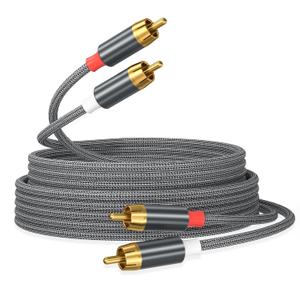 AGVEE 10ft RCA Cable, 2 RCA Male Thickened Six Claws Plug Stereo Auxiliary Audio Cord for Home Theater, Amplifier, Active Speakers or Subwoofer, Gray