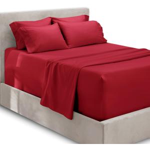 Hearth & Harbor Bed Linen Set - King Size, 6 Piece, Extra Deep Pocket, Burgundy, Microfiber