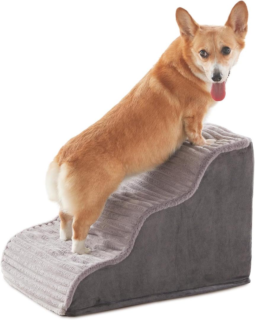 Dog Stairs for Small Dogs & Cats 15.7" H, High Density Foam Dog Steps Ramp for Couch Sofa and Chair, Pet Stairs with Non-Slip Bottom and Remove Washable Cover, 3-Step Pet Steps, Grey