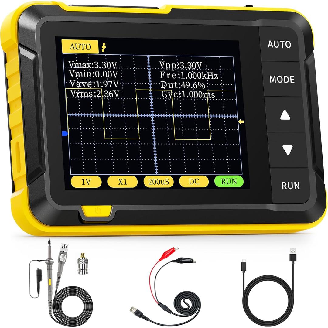 FNIRSI DSO152 Oscilloscope - 2.8" TFT Handheld Digital Oscilloscope Kit Portable Oscilloscope, 2.5MS/s High Sampling Rate, 200KHz Bandwidth, Trigger Function Auto/Nomal/Single (Yellow)