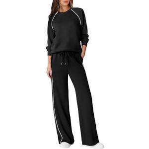 Sampeel Women 2 Piece Lounge Sets Sweatsuit Fall Outfits Matching Wide Leg pants Set Tracksuit Trendy Clothes (XX-Large, Black)