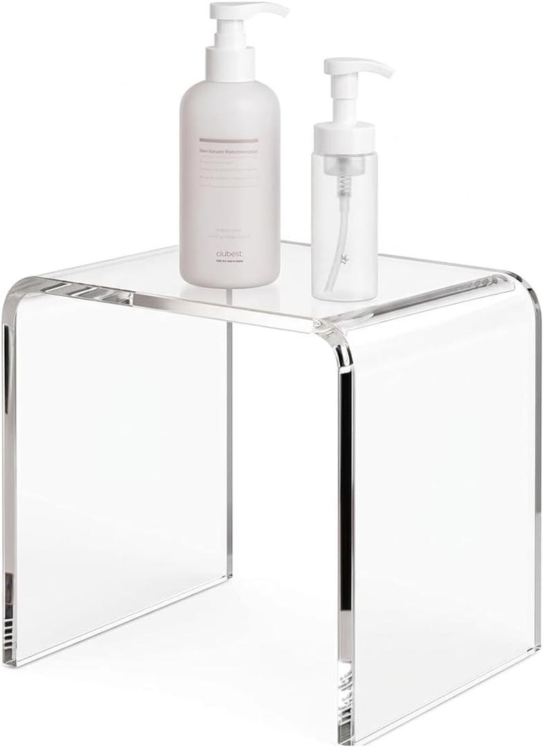 Acrylic 15 Inch Small Stool, Clear Acrylic Step Stool for Kids and Adults, Water-Resistant Shower Stool, Modern Bathroom Stool, 200 lbs Weight Capacity