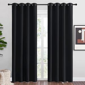 NICETOWN Blackout Curtain Panels 86 inches - Light Reducing Thermal Insulated Solid Grommet Blackout Curtains/Panels/Drapes for Living Room (Set of 2, 55 inches by 86 Inch, Black)