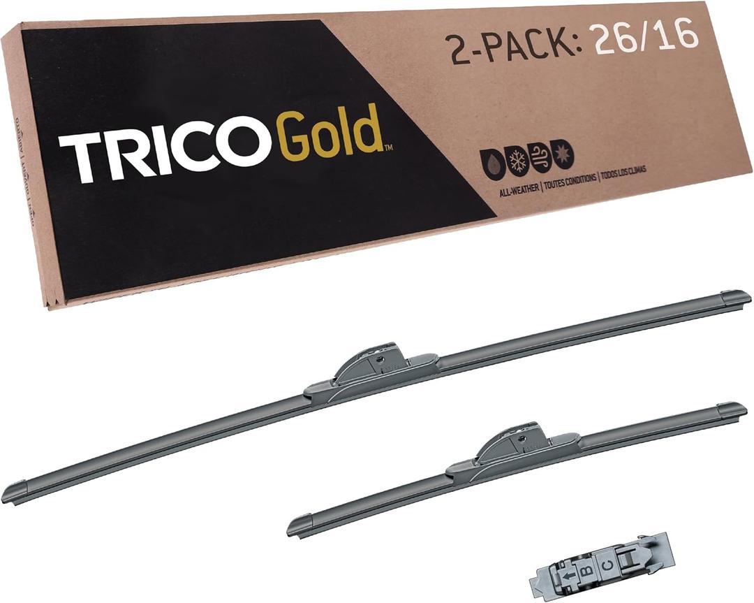 TRICO Gold (18-2616) 26 & 16 Inch Pack of 2 Automotive Replacement Windshield Wiper Blades for My Car Super Premium All Weather Beam Blade for Select Vehicle Models