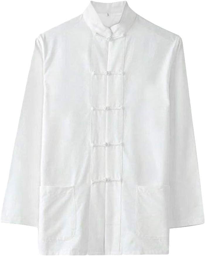 ZooBoo Traditional Long Sleeve Tang Kung Fu Uniform Men's Shirt (X-Large, White)