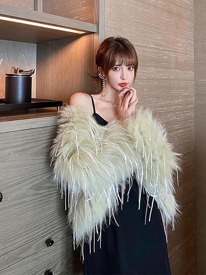 Women's Fashion Cropped Faux Fur Jacket Long Sleeve, Medium 