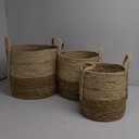 Storage Basket (Small, Round, Natural Rope, Seagrass) - Handcrafted Decorative Planter for Indoor Use - Versatile Wicker Bin for Blankets, Clothes, Home Supplies, Great Gift 3pack