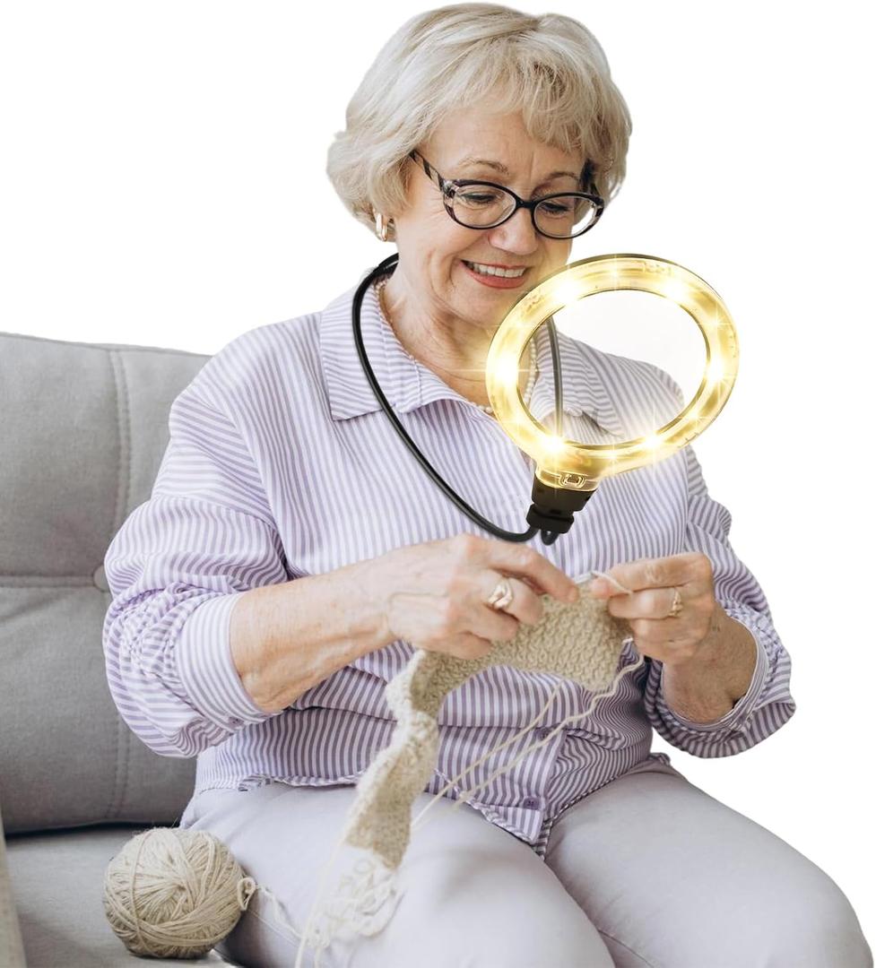 15X Hands Free Magnifying Glass with Light, Rechargeable 1200mAh Neck LED Magnifier with 6 Light Modes for Seniors, Jewelers, Crafts, Painting, Read, Close Work