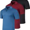Real Essentials 3 Pack: Men's Quick-Dry Short Sleeve Athletic Performance Polo Shirt Standard