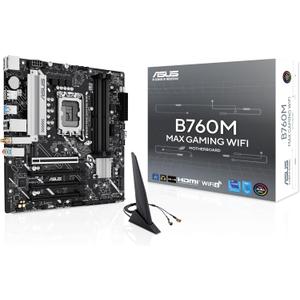 ASUS B760M MAX Gaming WiFi Intel B760 (LGA 1700) mATX Motherboard, Advanced AI PC-Ready, PCIe 5.0 x16, DDR5, 3X M.2, Wi-Fi 6, DisplayPort, HDMI, SATA, USB 10Gbps Type-A, USB 5Gbps Type-C, Aura Sync