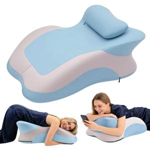 Memory Foam Ergonomic Wedge Pillow, Squat Pillow, Prone Pillow for Sleeping, Reading Pillow for Bed, Ideal for Massage, with Removable Cover, Back Support, Multi-Functional Memory Foam (Blue)
