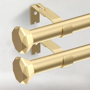 GEEBOBO 2 Pack Gold Curtain Rods for Windows 72 to 144 Inch, 1 Inch Heavy Duty Long Curtain Rod for Bedroom, Living Room, Farmhouse with Adjustable Curtain Rod Bracket (Gold,30"-150",2 Pack)