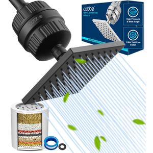 Cobbe High Pressure Filtered Shower Head Combo, Rain Shower Head with 20 Stage Shower Head Filter for Hard Water - Adjustable Replacement Remove Chlorine and Harmful Substances, Matte Black