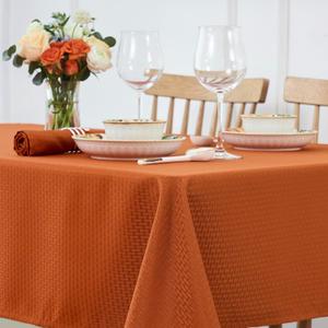 maxmill Weaved Texture Rectangular Tablecloth Water Resistance Antiwrinkle Spillproof Soft Fall Table Cloth for Dining Room, Thanksgiving Parties and Halloween Holiday Dinners, 60 x 108 Inch, Rust