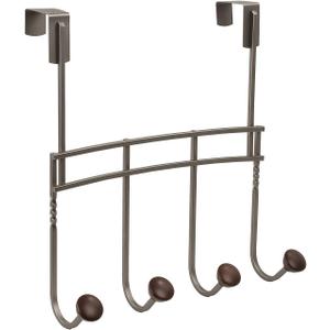 Spectrum Over the Door Hooks Coffee Brown Metal Hanging Hook Rack for Kitchen Bathroom Closet Laundry Organization, Heavy Duty Behind the Door Hook Coat Hanger Towel Rack Doors Up To 1.75 Thick