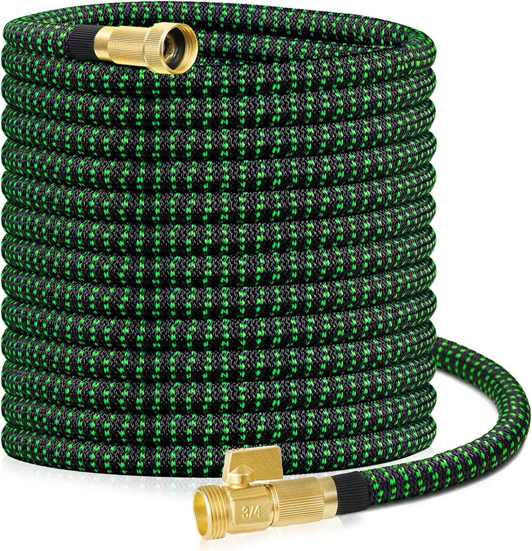 75 ft Expandable Garden Hose, 2025 Upgraded Retractable Flexible Water Hose 75ft with 10 Function Spray Nozzle, Lightweight, Kink-free,Expanding Hoses With 3/4" Solid Brass Fittings
