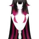 Half and Half Vam-pire Costume Wig Long Straight Black Rose Red Wig with Bangs 41'' Synthetic Hair for Women Halloween Party (Colombina Damselette)