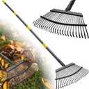 Garden Rake for Leaves: 18 Wide Metal Leaf Rake, 65 Long Adjustable Handle, Heavy Duty 25 Teeth, Fast Kids Women Large Lawn Yard Garden Leaf Cleanup Gardening Rakes: Grass,Debris,Pine Needles Pick