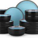 vancasso Plates and Bowls Sets, 24 Pieces Stoneware Dinnerware Sets for 8, Kitchen Dish Set Mircowave and Dishwasher Safe Dinner Set Ceramic Dishware, Sky Blue, Series Amber