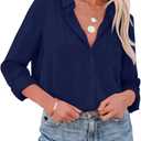 Aoudery Button Down Shirts for Women Long Sleeve Collared Blouses V Neck Work Business Office Tunic Chiffon Tops (L)