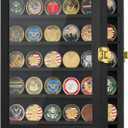 Military Challenge Coin Display Case 11x14IN, Medal Shadow Box with HD Acrylic Glass, Removable 2 Groove Shelves, Wall Mount Coin Collection Holder for Casino Poker Chips Exquisite Souvenirs (Coin Case L)