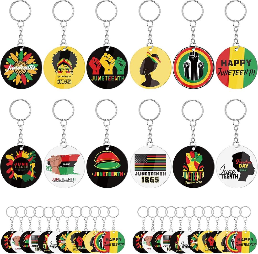 Sureio 120 Pcs Happy Juneteenth Party Favors Acrylic Keychains Bulk African American Juneteenth Festival Freedom Day Party Decorations Supplies Goodie Bag Stuffer