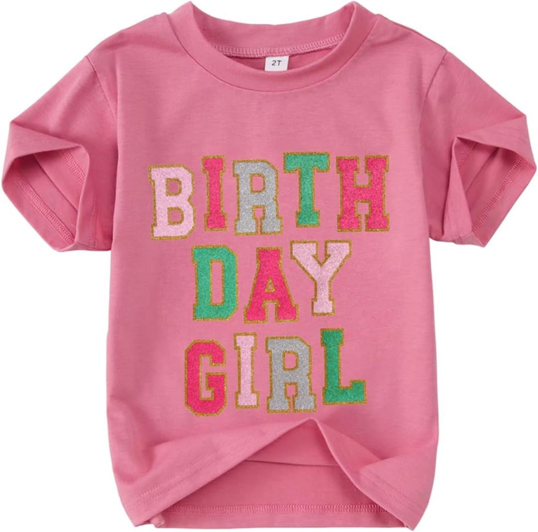 GLIGLITTR Birthday Girl Shirt for Toddler Kids Sequins Birthday Outfit T-Shirt Cute Summer Party Gift Tee Tops 2-6 Years (Pink)