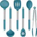 LIANYU Silicone Kitchen Cooking Utensils Set, 6Pcs Heat Resistant Kitchen Tools Spatula for Nonstick Cookware, Slotted Turner, Spoon, Soup Ladle, Pasta Server, Skimmer, Tongs, Blue